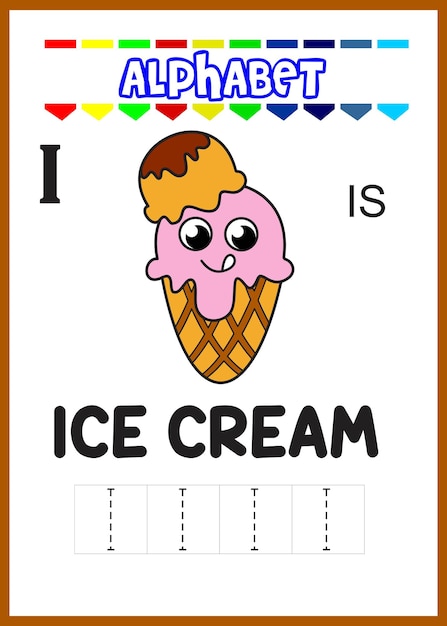 Alphabet letter i is for ice cream. cute ice cream.