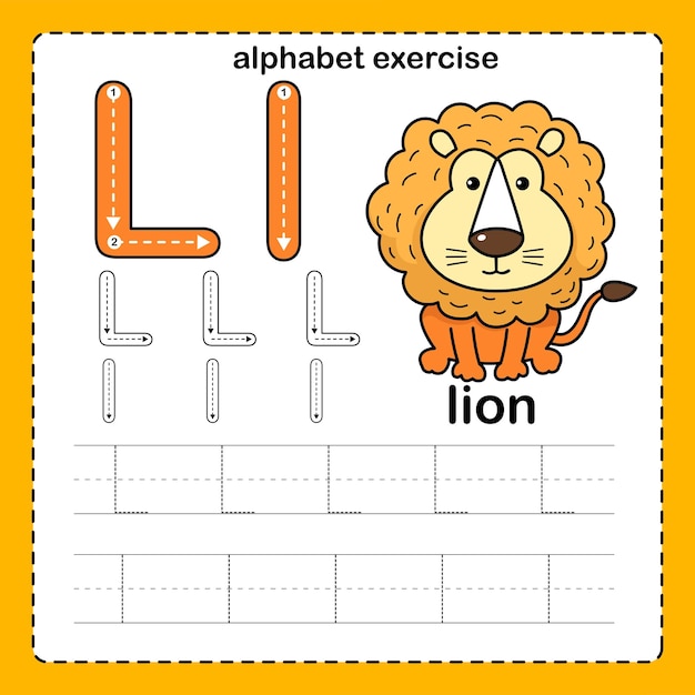 Alphabet Letter L Lion exercise with cartoon vocabulary illustration vector