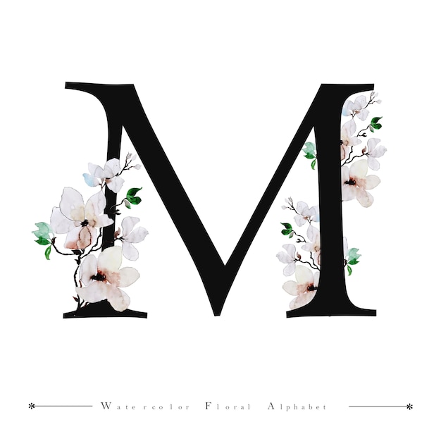 Alphabet Letter M Watercolor Floral Background