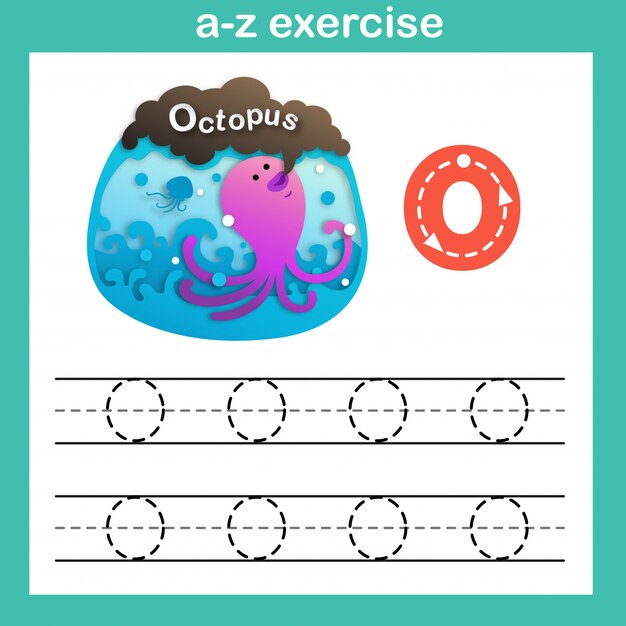 Alphabet letter o-octopus exercise,paper cut concept vector illustration