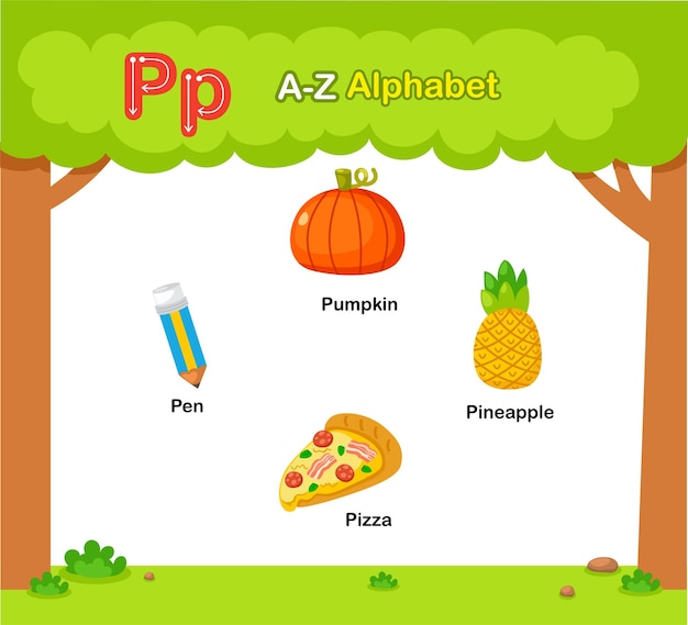 Vector alphabet letter p education vocabulary illustration vector