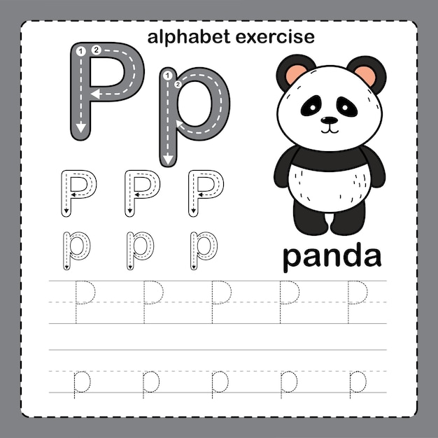 Alphabet Letter P Panda exercise with cartoon vocabulary illustration vector