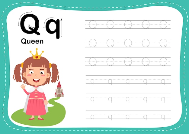 Alphabet letter queen with girl vocabulary