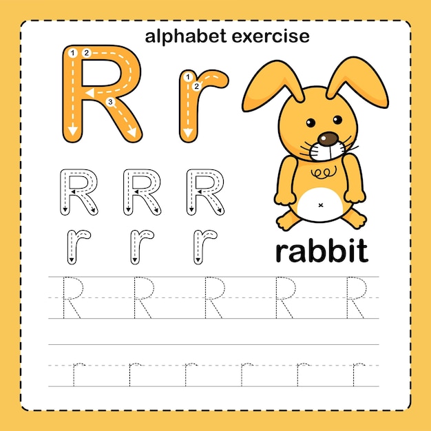 Alphabet Letter R Rabbit exercise with cartoon vocabulary illustration vector