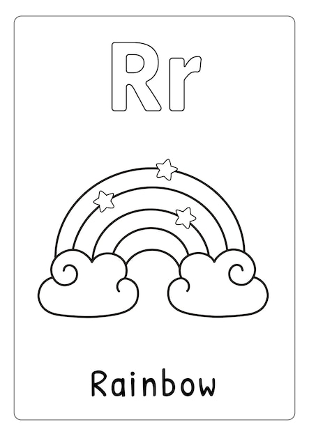 Alphabet letter R for rainbow coloring page for kids