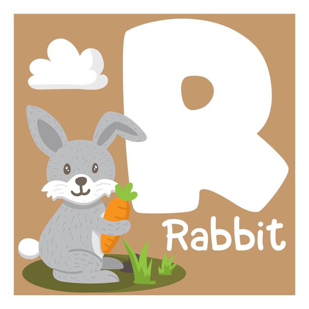 alphabet letter r with animal cartoon education for children