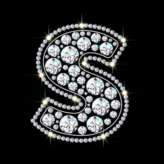 Vector alphabet letter s made from bright, sparkling diamonds