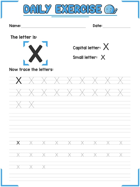 Alphabet letter tracing practice and handwriting exercise for primary kindergarten school kids