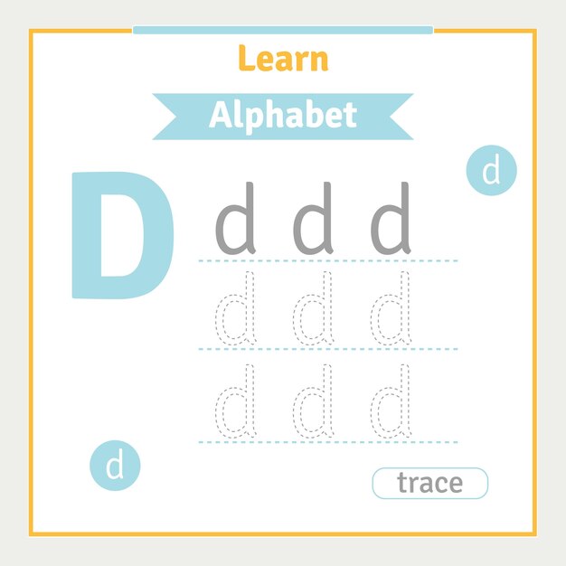 Foglio di lavoro di tracciamento di lettere dell'alfabeto per attività di apprendimento di illustrazione prescolare per bambini per la scuola materna