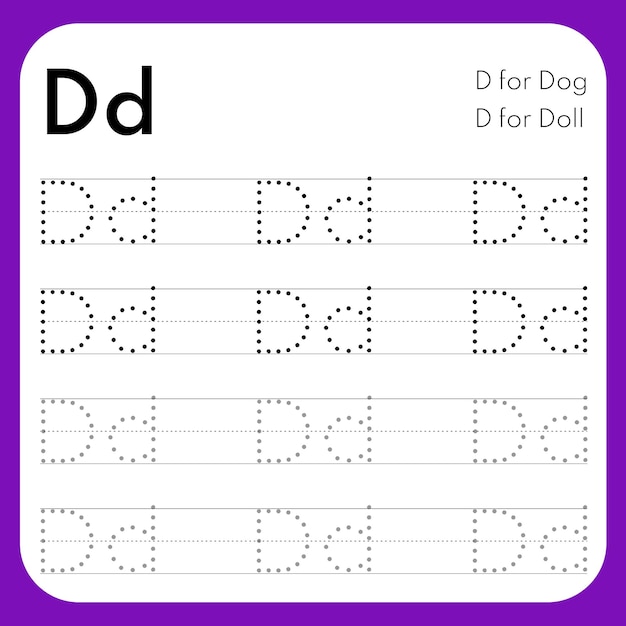 문자 D와 d가 있는 알파벳 문자 추적 워크시트