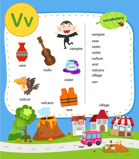 Alphabet Letter V education vocabulary illustration vector