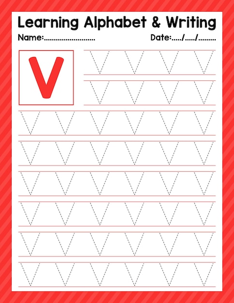 Alphabet Letter V Tracing Beginning Letter Worksheet For Preschool Kid Activity Back To School