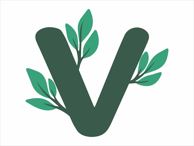 Буква V с иллюстрацией ботанического листа