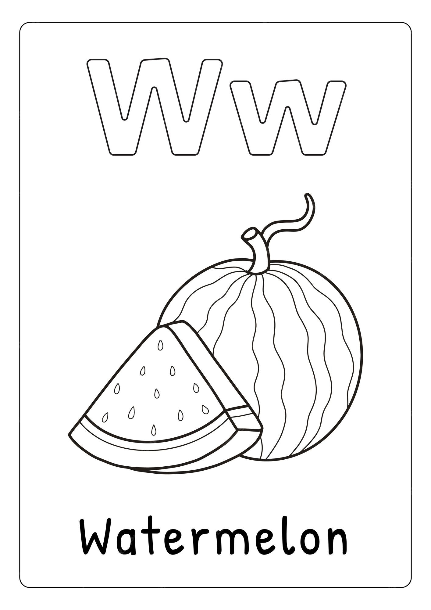 Premium Vector | Alphabet letter w for watermelon coloring page for kids Premium Vector | Alphabet Letter W For Watermelon Coloring Page For Kids