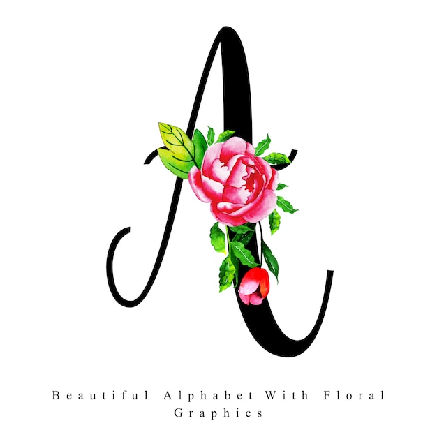 Alphabet Letter A Watercolor Floral Background