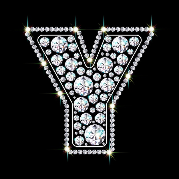 Alphabet letter Y made from bright, sparkling diamonds