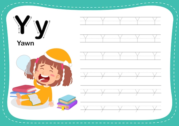 Alphabet letter yawn exercise with girl vocabulary