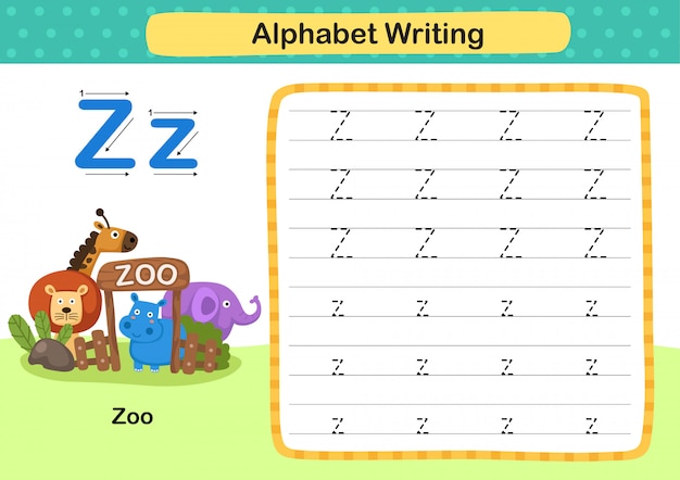 Alphabet Letter Z-Zoo exercise with cartoon vocabulary illustration