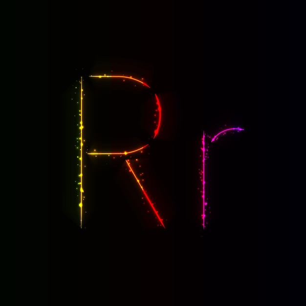 Alphabet letters of gradient lights on dark background