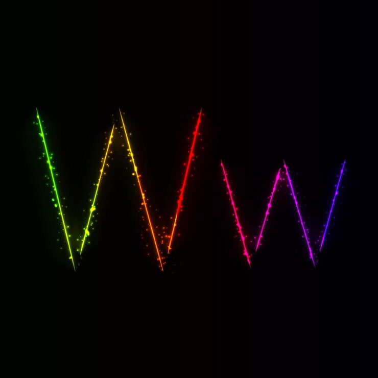 Vector alphabet letters of gradient lights on dark background