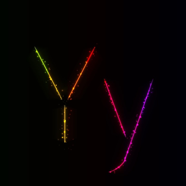 Alphabet letters of gradient lights on dark background