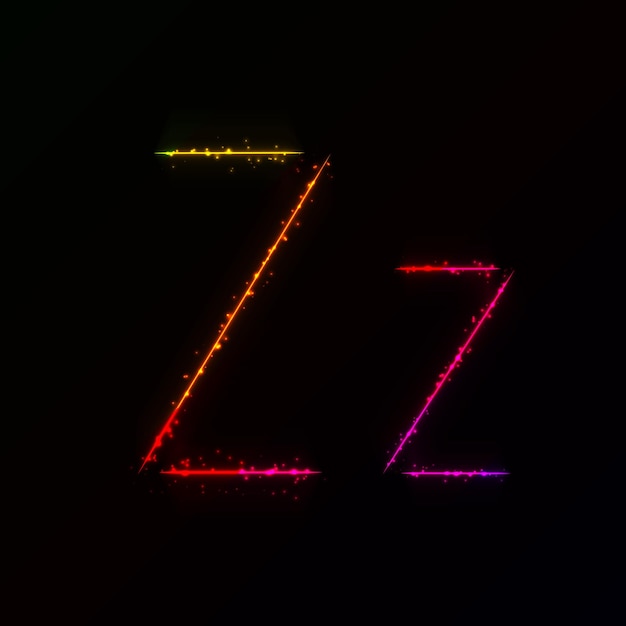 Alphabet letters of gradient lights on dark background