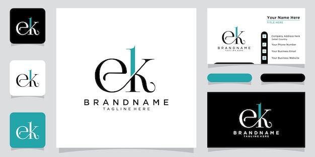 Alphabet letters Initials Monogram logo EK or KE E and K with business card design premium vector