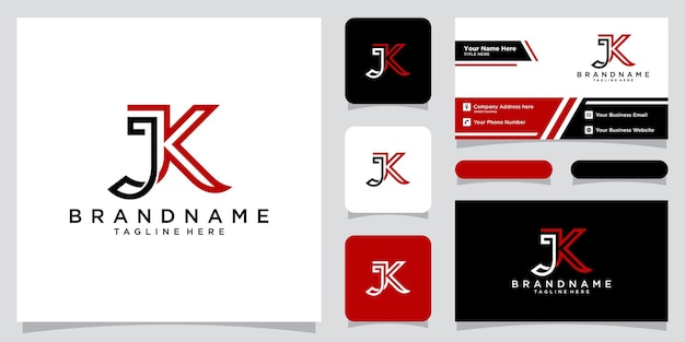 Alphabet letters Initials Monogram logo JK or KJ with business card design Premium Vector