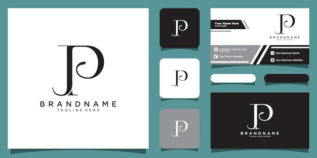 Alphabet letters Initials Monogram logo PJ or JP with business card design Premium Vector