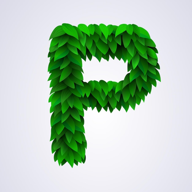 Alphabet letters made from fresh green leafs Letter P