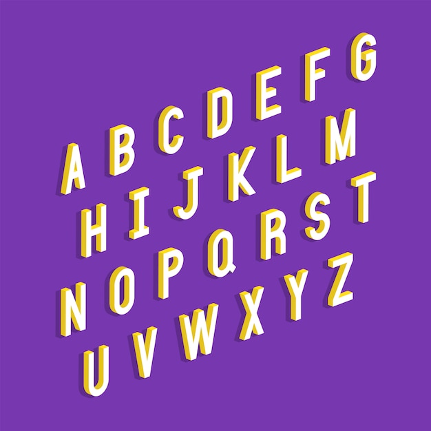 Vector alphabet letters with 3d isometric effect