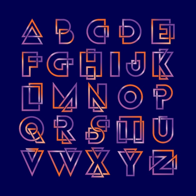 alphabet line font logo modern gradient colorful  set