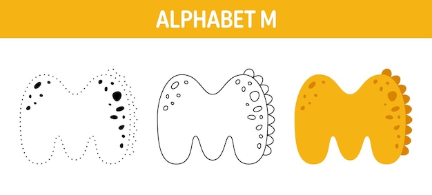 子供のためのアルファベットmのトレースと塗り絵のワークシート