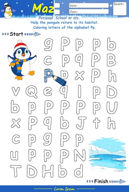 Alphabet Maze Game leren van het alfabet Pp met Penguin cartoon