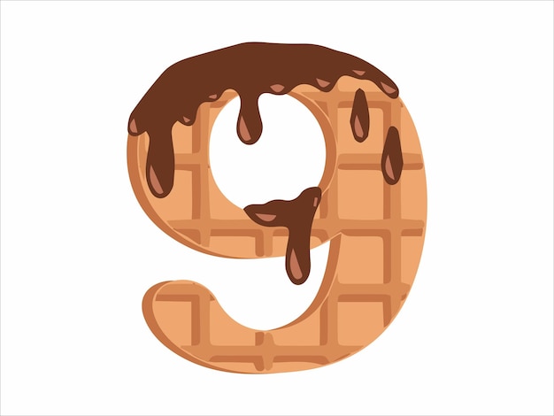 Alphabet Number 9 with Chocolate Ice Cream Illustration