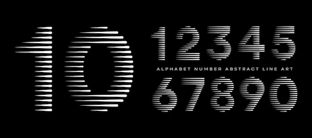 Алфавит числа абстрактные линии искусства современной типографии шрифт векторные иллюстрации