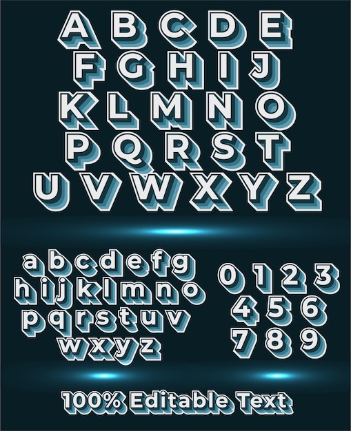 Alphabet and number set with glow