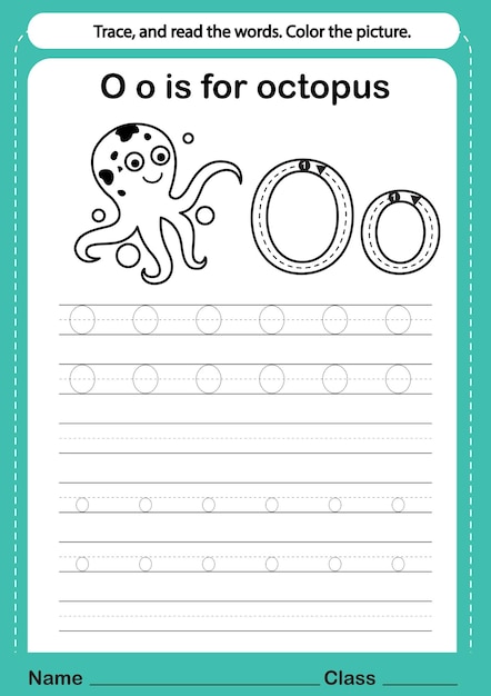 Alphabet o exercise with cartoon vocabulary for coloring book illustration vector