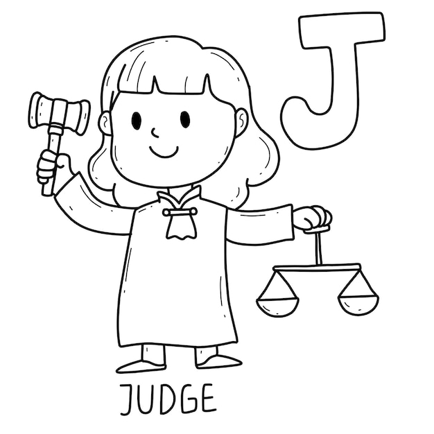 Alphabet occupation judge coloring book with word