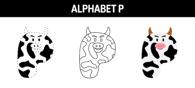 Alphabet P tracing and coloring worksheet for kids