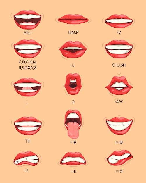 Vector alphabet pronunciation, female lip sync.