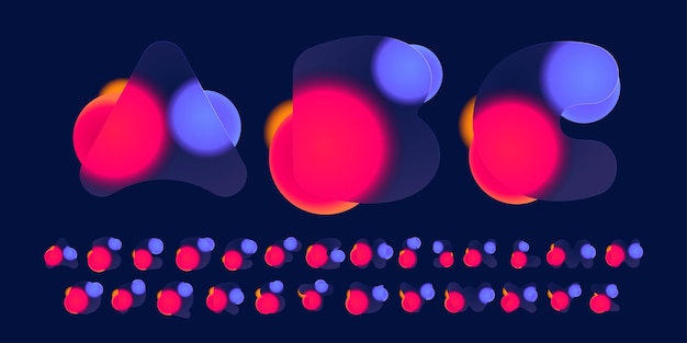 ガラス morphism スタイルで設定されたアルファベット黒の背景にベクトル多色半透明のアイコン