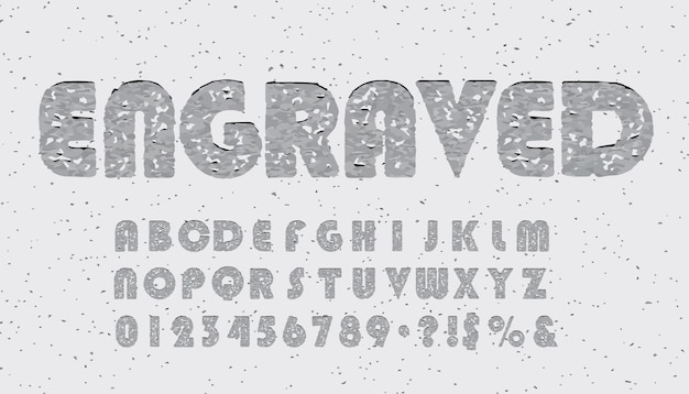 Vector alphabet set of symbols engraved in bumpy stone