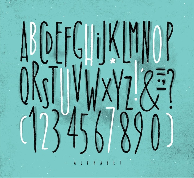 Alphabet straight lines font blue