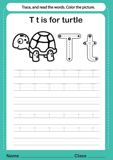 Alphabet t exercise with cartoon vocabulary for coloring book illustration vector