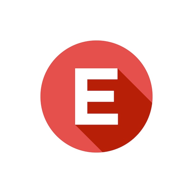 Алфавитный текстовый символ Плоская икона Буква E с шаблоном длинной тени
