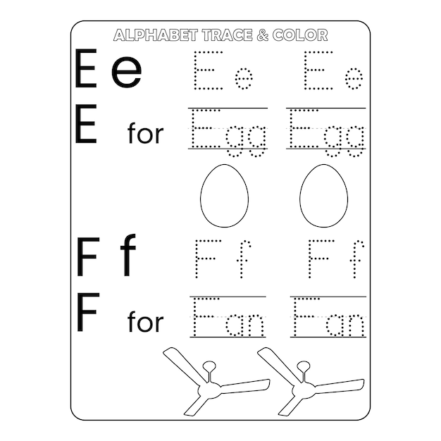 Alfabeto traccia e pagina a colori per bambini stampabile vettoriale premium