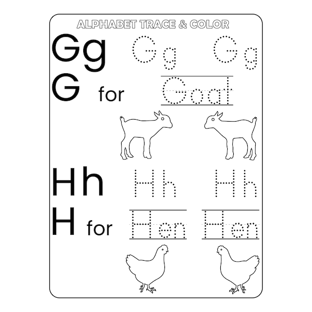 Alphabet tracing and color page for kids printable vector premium