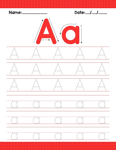 Alphabet tracing letter A beginning letter worksheet for preschool kid activity back to school