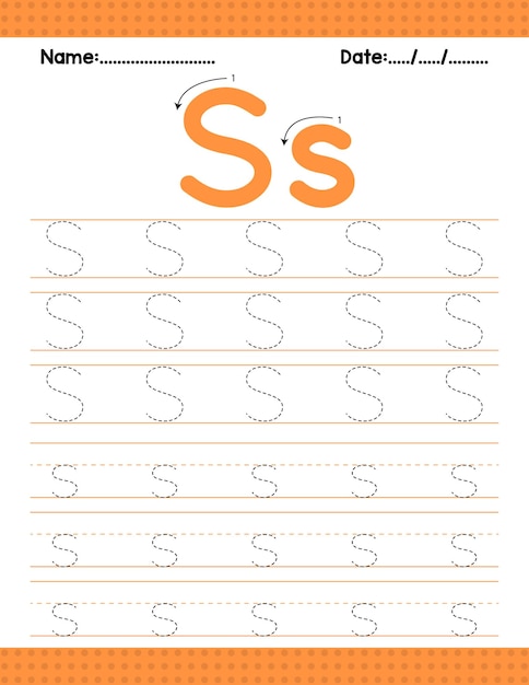 Вектор Алфавит, отслеживающий букву s, лист с начальной буквой для занятий дошкольников обратно в школу